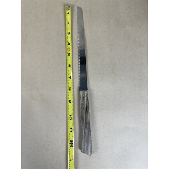 Vintage Stainless Steel Japan Bread Knife 13” L Serrated 8” Blade Wood Handle - Picture 1 of 4